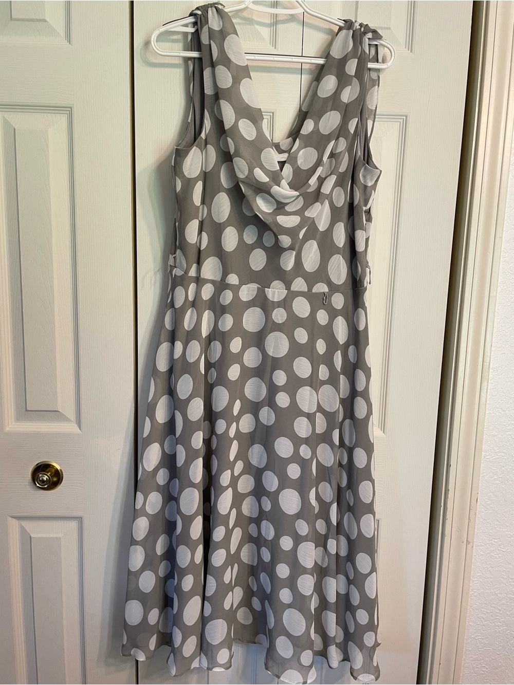 MSK Gray and White Polka Dot Sleeveless Dress